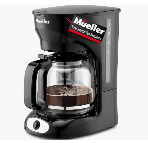 Mueller 12 Cup Drip Coffee Maker with Permanent Filter and Borosilicate Glass Carafe